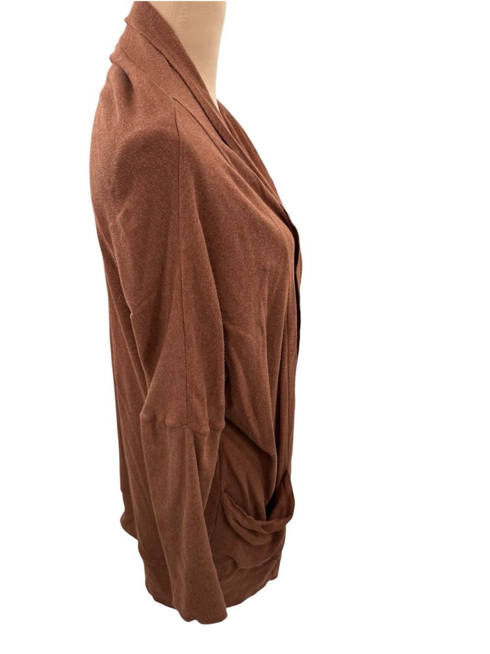 Pact Airplane Cardigan Women L/XL Rust Brown Organic Cotton Open Front Pockets - Picture 5 of 11